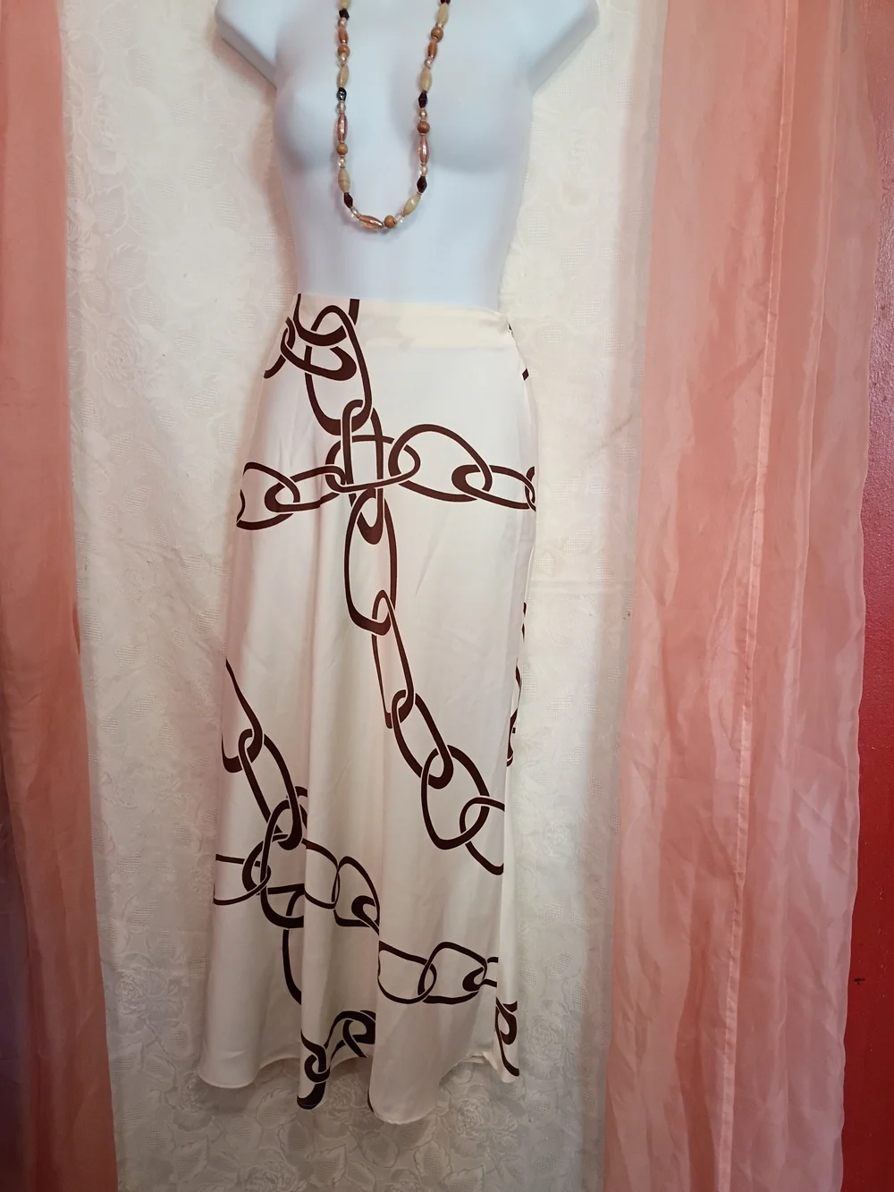 🛍️ BUNDLE ONLY🛍️Worthington Cream Maxi Skirt with Brown Chain Print